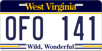 WV license plate OFO141
