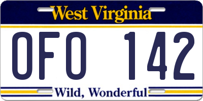 WV license plate OFO142