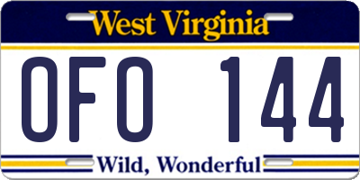 WV license plate OFO144