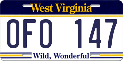 WV license plate OFO147