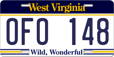 WV license plate OFO148