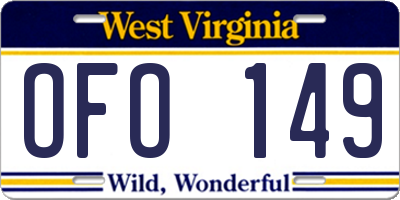 WV license plate OFO149