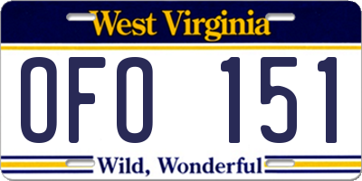 WV license plate OFO151