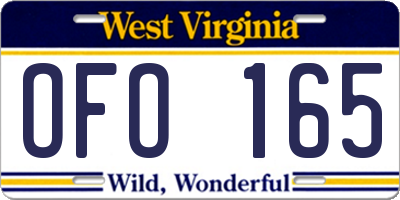 WV license plate OFO165