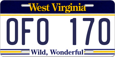 WV license plate OFO170