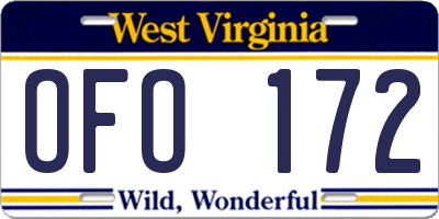 WV license plate OFO172