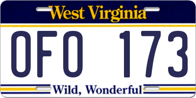 WV license plate OFO173