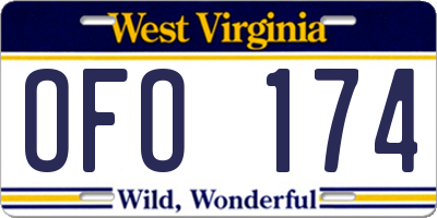 WV license plate OFO174