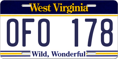 WV license plate OFO178