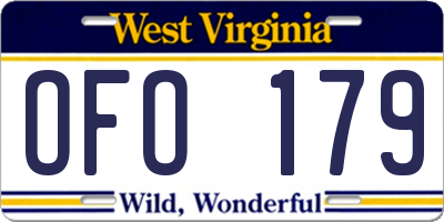 WV license plate OFO179