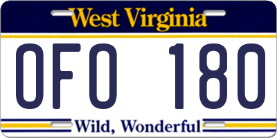 WV license plate OFO180