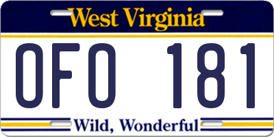 WV license plate OFO181