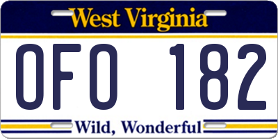 WV license plate OFO182
