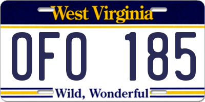 WV license plate OFO185