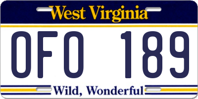 WV license plate OFO189