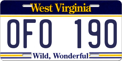 WV license plate OFO190
