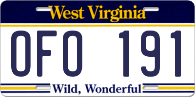 WV license plate OFO191