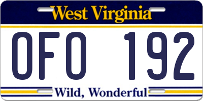 WV license plate OFO192