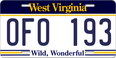 WV license plate OFO193