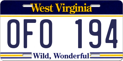 WV license plate OFO194