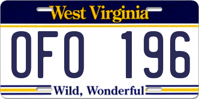 WV license plate OFO196