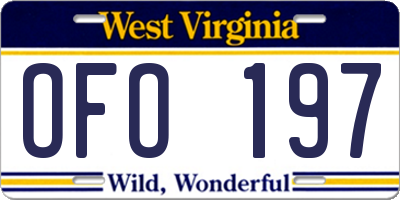 WV license plate OFO197
