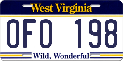 WV license plate OFO198