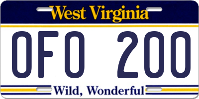 WV license plate OFO200