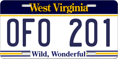 WV license plate OFO201