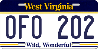 WV license plate OFO202