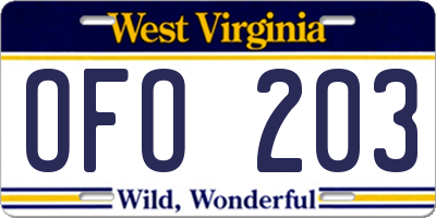 WV license plate OFO203