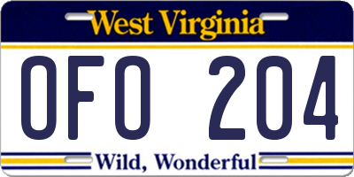 WV license plate OFO204