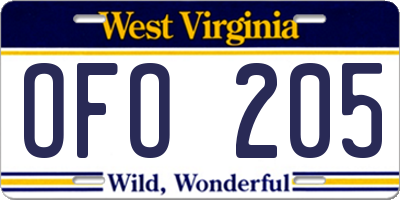 WV license plate OFO205