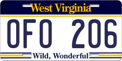 WV license plate OFO206