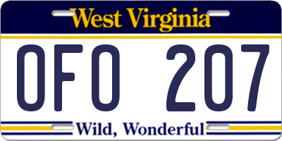 WV license plate OFO207
