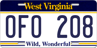 WV license plate OFO208