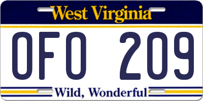 WV license plate OFO209