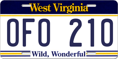 WV license plate OFO210