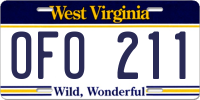 WV license plate OFO211