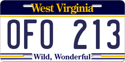 WV license plate OFO213