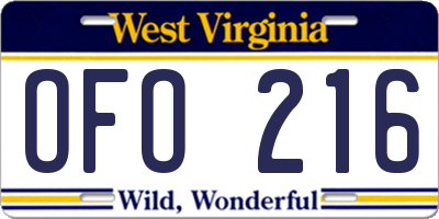 WV license plate OFO216