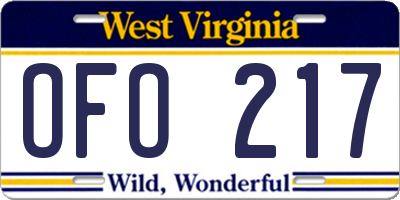 WV license plate OFO217