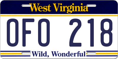 WV license plate OFO218