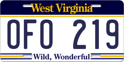 WV license plate OFO219