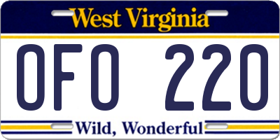 WV license plate OFO220
