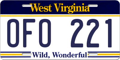WV license plate OFO221