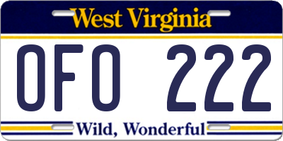 WV license plate OFO222