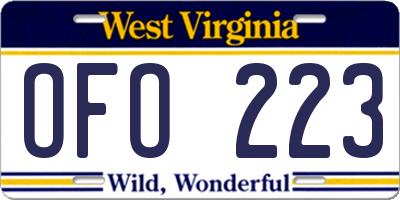 WV license plate OFO223