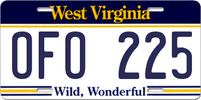 WV license plate OFO225