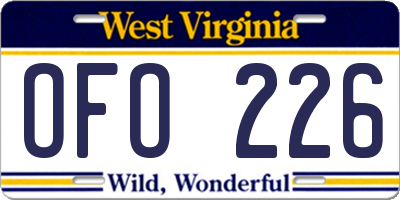 WV license plate OFO226